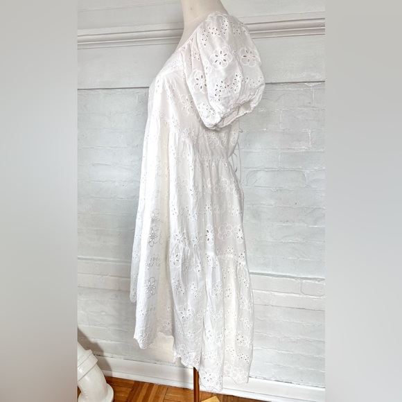 Amylynn White Coco Dress Borderie Anglaise Lace Cotton Dress Eyelet Baby Doll - Picture 7 of 15